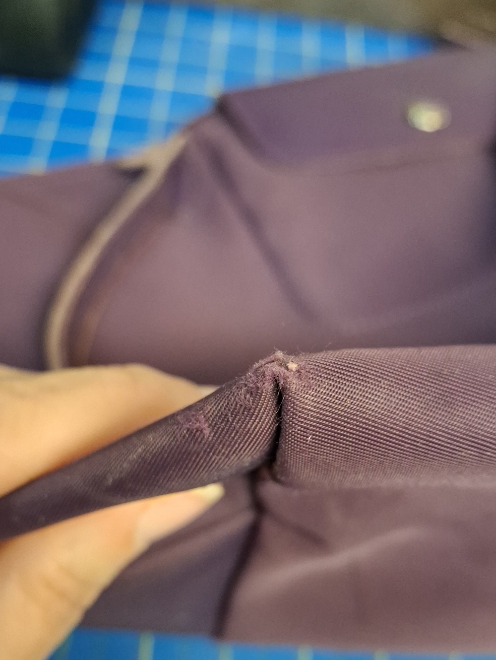 Longchamp Purple Nylon Tote with Leather Trim Preloved - Picture 15 of 16